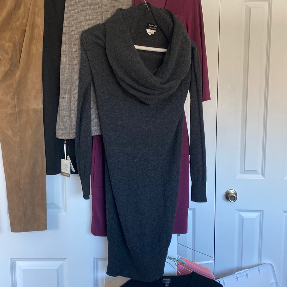 Lanvin 2010 Heather gray cowl-neck sweater dress